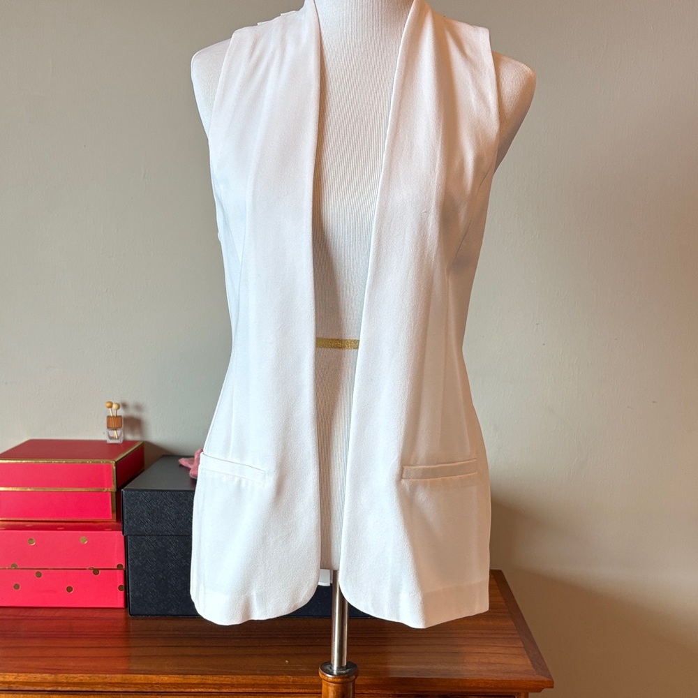 Sleeveless White Vest with Pleated Chiffon Back